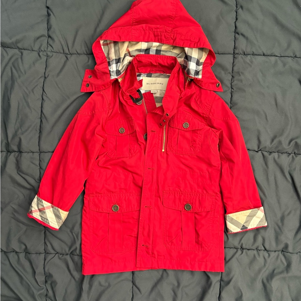 Burberry Red Raincoat with Hooded Design